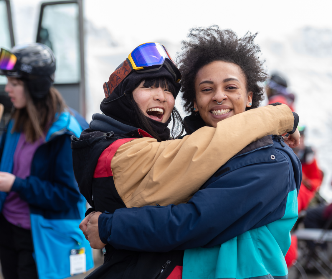 Students posing while skiing