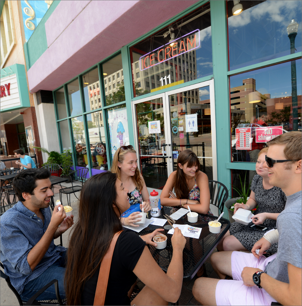 Students sitting at a cafe